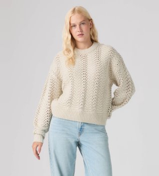 Maglione Charlotte a girocollo in pointelle bianco sporco