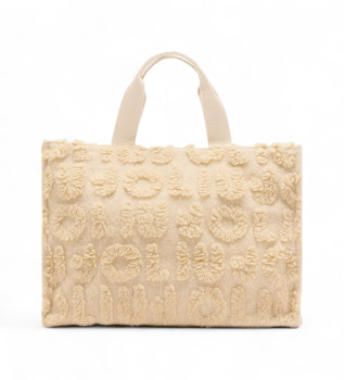 Large beige wool-blend tote bag