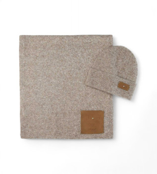 Ensemble bonnet et charpe beige