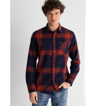 Chemise  carreaux  manches longues avec pochette marine