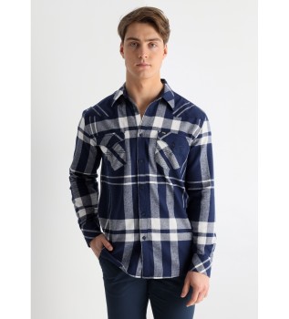 Chemise  manches longues  imprim cossais bleu
