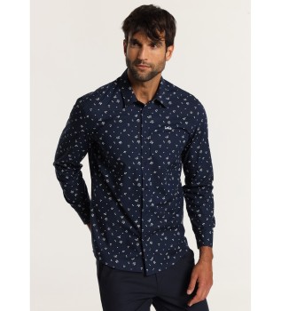 Chemise  manches longues avec mini imprim marine