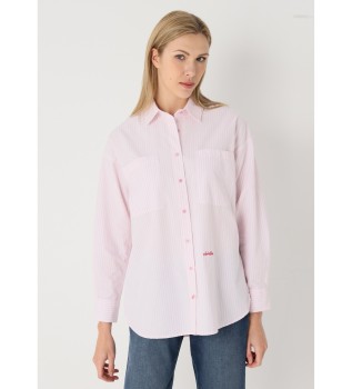 Camisa de manga comprida com risca tecida cor-de-rosa