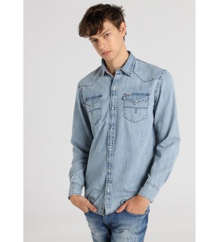 Denim-Hemd gewaschener Doppelstein langarm blau
