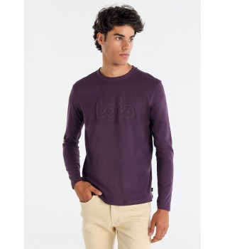 Langrmet basic t-shirt med pufprint i lilla