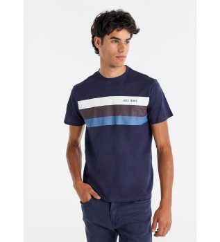 T-shirt z granatowym trójkolorowym paskiem