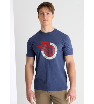 Kortrmet T-shirt med bl, tricolore grafik