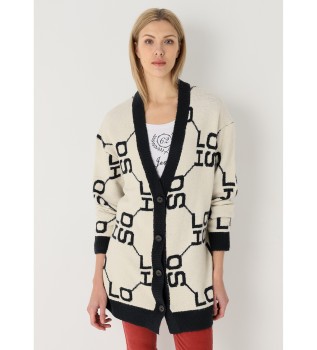 Casaco comprido de malha jacquard bege com botes