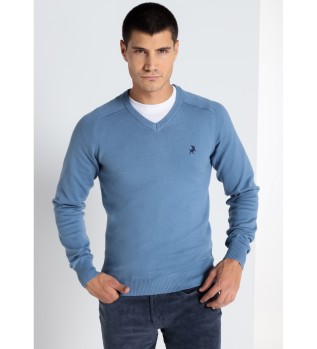 LOIS JEANS - Basistrje med V-udskring og broderi af bl tyr