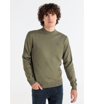 Basic broderet trje med mock neck grn