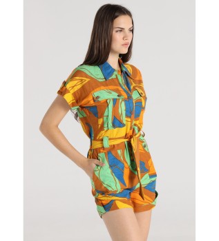 Maxi-Jumpsuit mit Blattmuster und mehrfarbigen Taschen