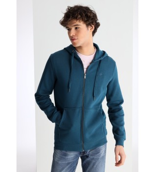 Sweat  capuche basique avec fermeture  glissire broderie logo bleu