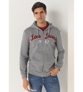 Grey hooded zip-up sweatshirt with hood