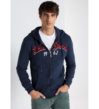 Sweatshirt com fecho de correr e capuz azul-marinho
