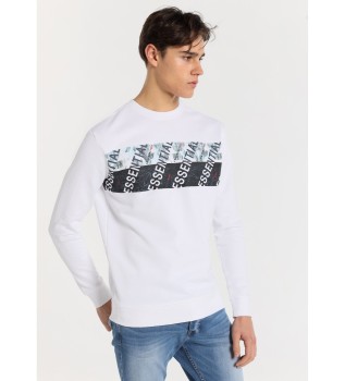 Felpa girocollo bianca con righe grafiche essenziali