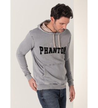 Grafisk gr rockersweatshirt med huva och luva