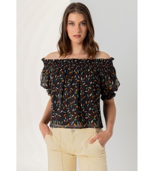 Off-the-shoulder top met transparante veelkleurige mouwen