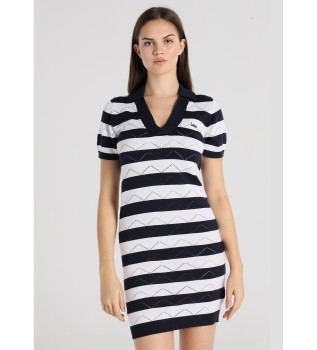 Kurzes Kleid Gestricktes bedrucktes weies gestreiftes Strickkleid mit weien de-watered Streifen