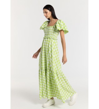 Lang boho-kjole med flsermer honeycomb vichy print multicolour lime green