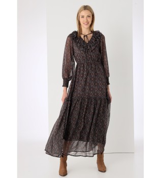 Lange jurk met zwarte ruches