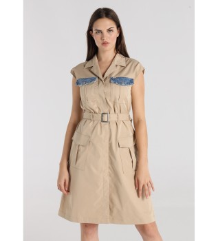 Robe midi manches courtes coupe trench marron