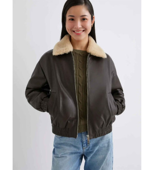 Blouson bombardier en cuir marron Scandio