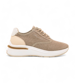 Baskets 68423 beige -Hauteur de la semelle compense 4,5cm