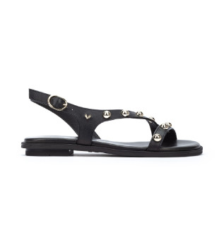 Mazzini flat leather sandals with studs black