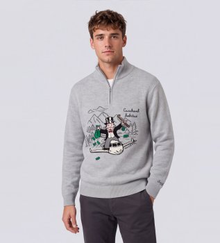 Maglione in maglia con intarsio e ricamo Monopoly grigio