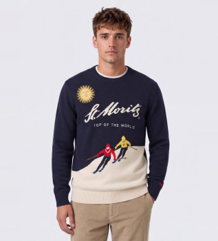 Embroidered St. Moritz heron sweater, navy blue