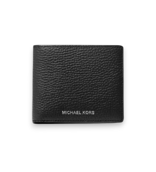 Hudson slim wallet in black grained leather