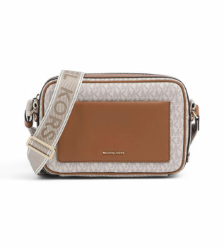 Beige monogrammed shoulder bag