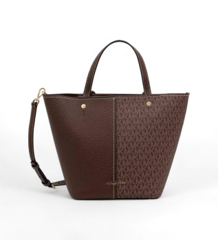 Grand sac fourre-tout Flora en cuir avec logo marron
