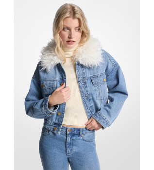 Veste en jean avec col en fausse fourrure bleue
