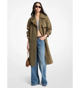 Gabardina oversize de algodão lavado e nylon castanho esverdeado