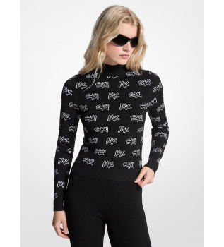 Ski jacquardtrja med logotyper och polokrage svart