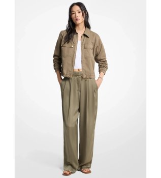 Pantalone in raso drappeggiato a gamba larga verde