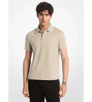 Polo in maglia liscia di cotone con rifinitura beige