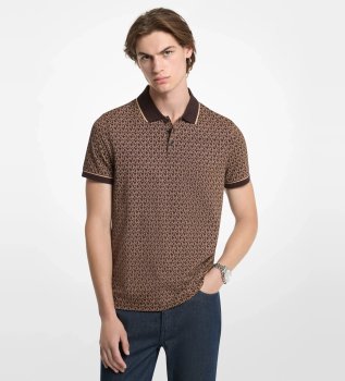 Plain cotton knit polo shirt with logo
brown