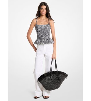 Top with black, white plaid gathers