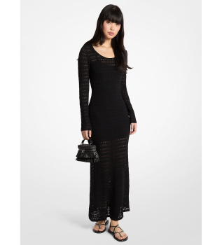 abito lungo nero in maglia traforata elasticizzata