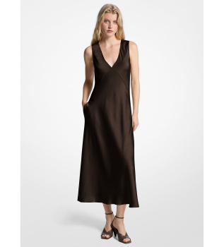 Abito midi in raso marrone