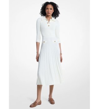 Vestido tipo polo de punto elástico blanco roto