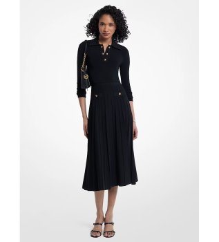 Vestido tipo polo de punto elástico negro