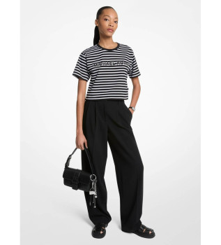 Randig kort t-shirt i bomull med svart logo