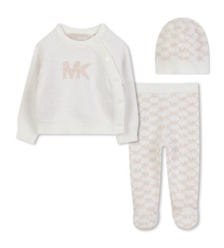 Completo tricot con cappello beige