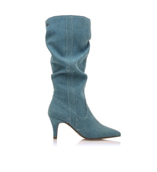 Chantal blue leather boots -Heel height 8cm