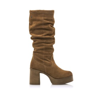 Bota de couro castanho dos anos sessenta - altura do calcanhar 8cm