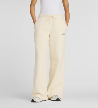 Pantaloni larghi in pile beige reinventati