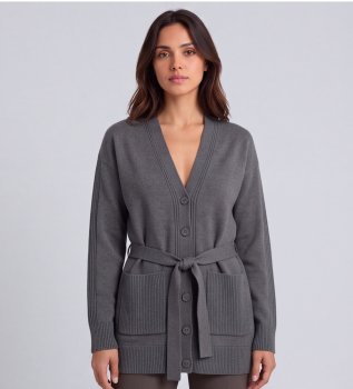 Strickjacke mit Kragen in Grau